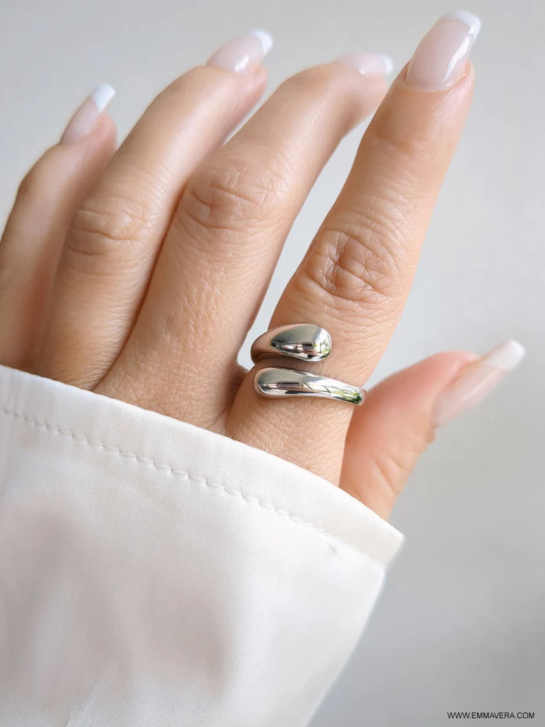 Sterling Silver Tear Drop Wraparound Paddle Ring - view 3