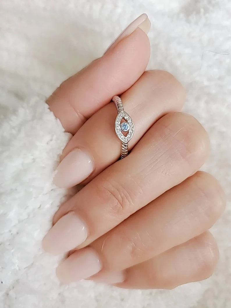 Sterling Silver Aquamarine Evil Eye Protection Ring - view 2