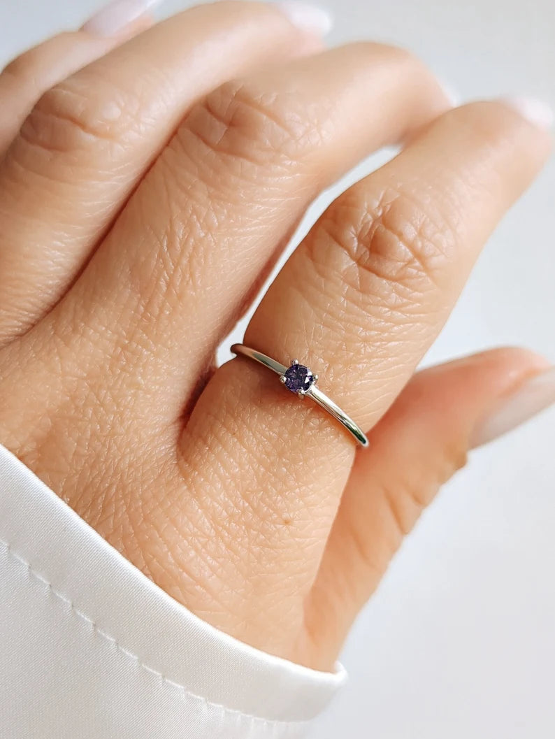 Sterling Silver Solitaire Amethyst Ring - view 2
