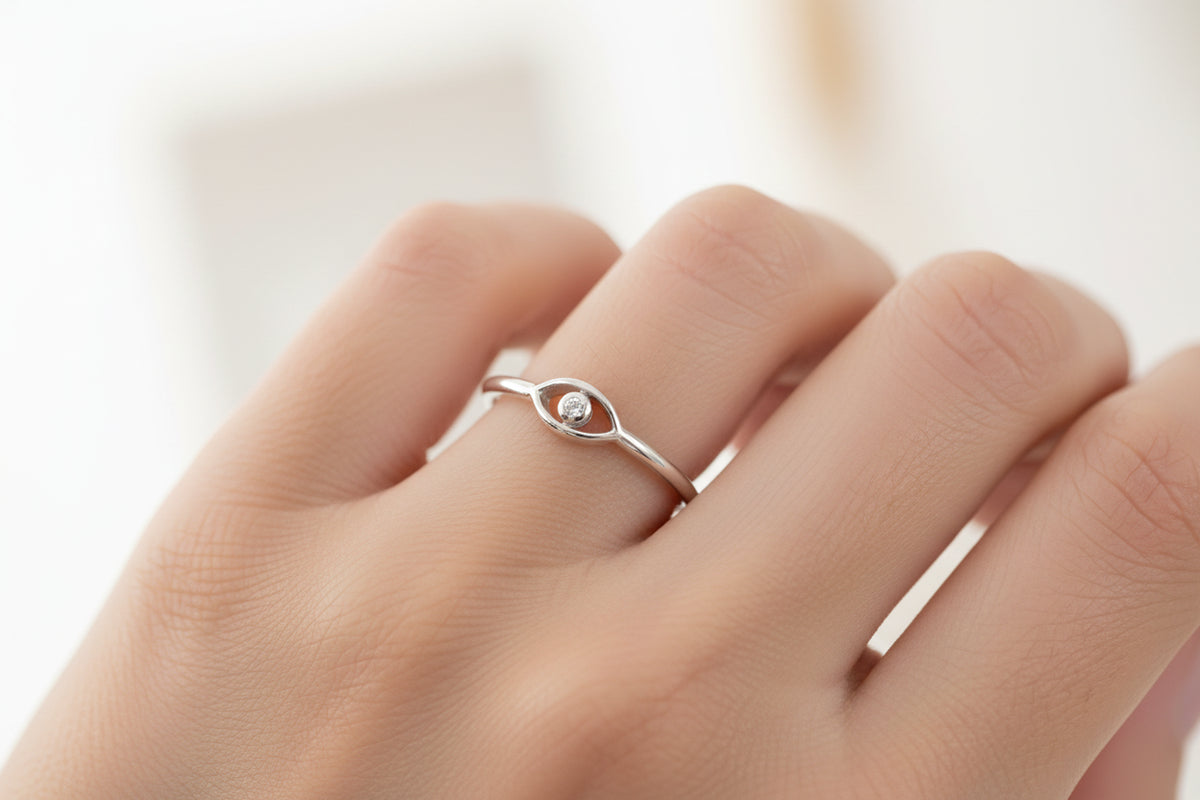 Sterling Silver Minimalist Eye Ring - view 2