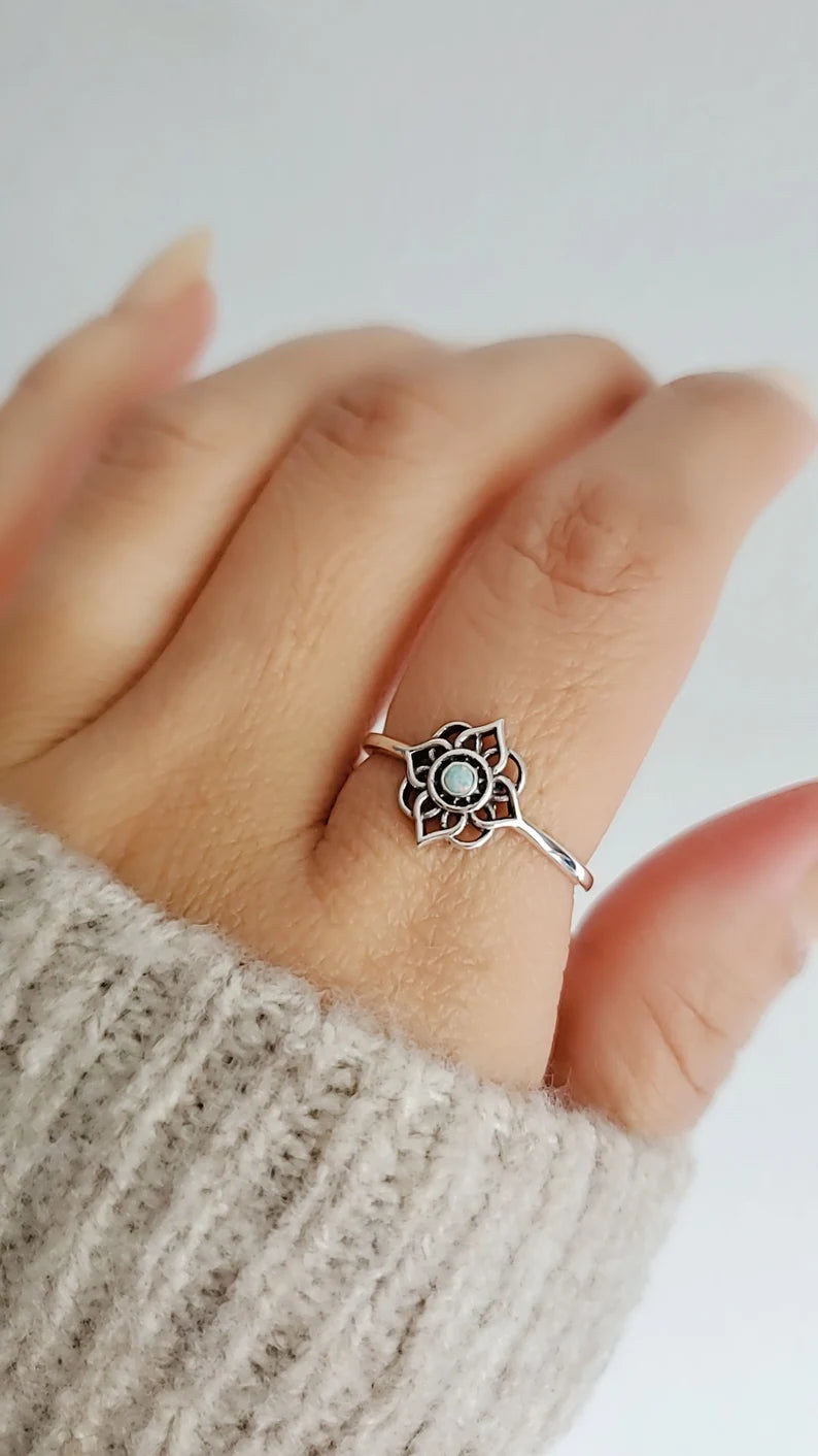 Sterling Silver White Opal Mandala Ring - view 7