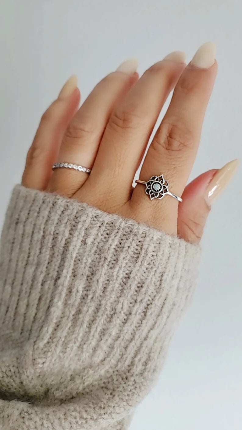 Sterling Silver White Opal Mandala Ring - view 5