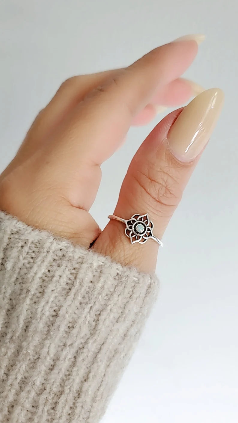 Sterling Silver White Opal Mandala Ring - view 9