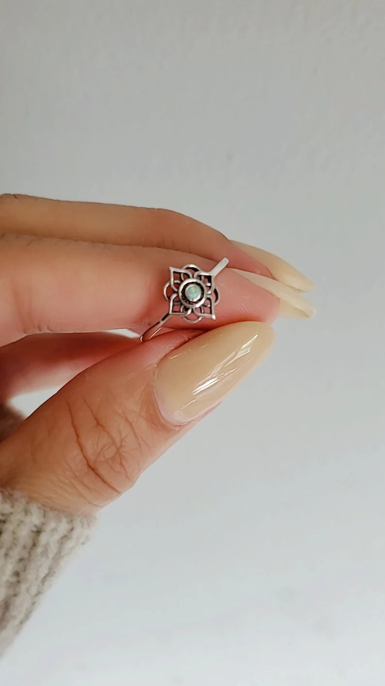 Sterling Silver White Opal Mandala Ring - view 10