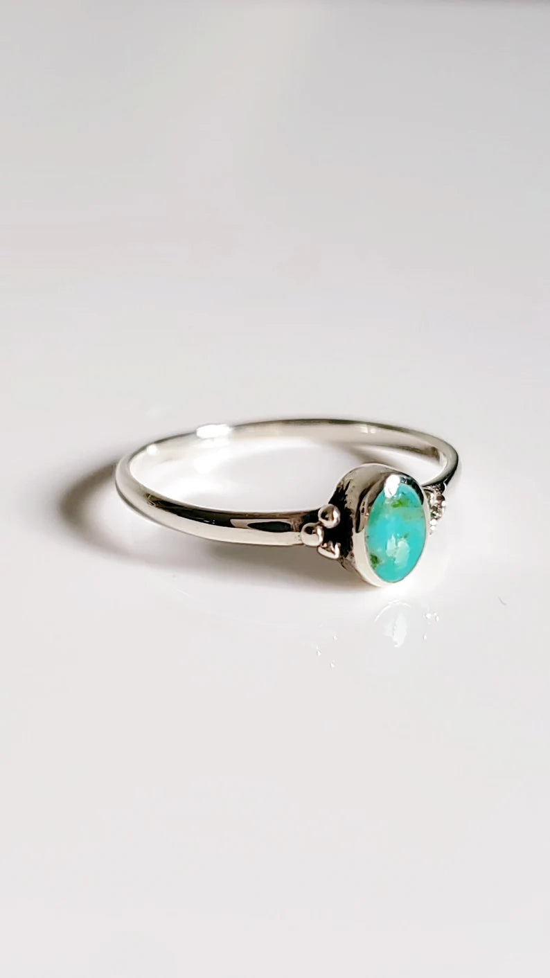 Sterling Silver Turquoise Dainty Bali Ring - view 4