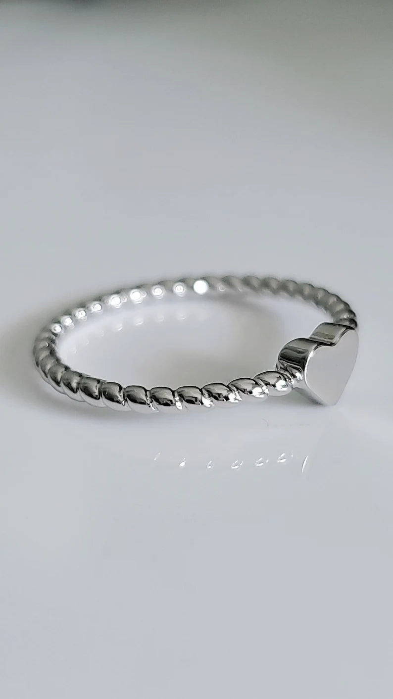 Solid Sterling Silver Braided Heart Ring - view 5