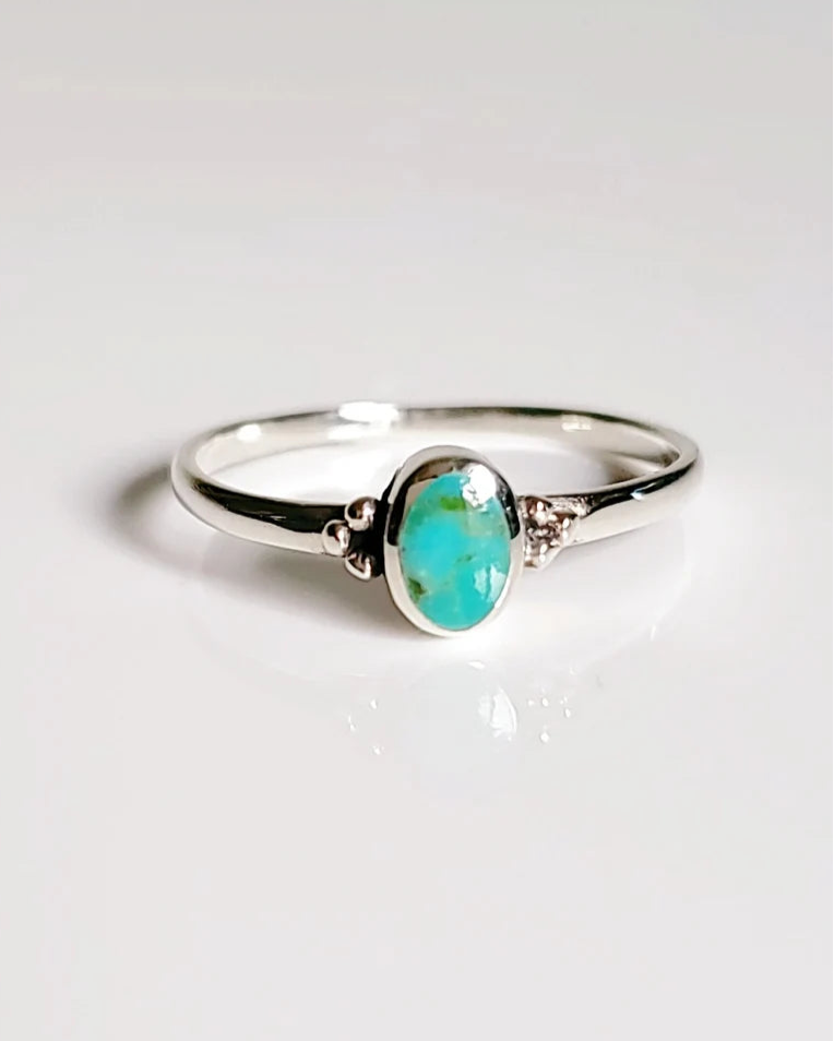 Sterling Silver Turquoise Dainty Bali Ring