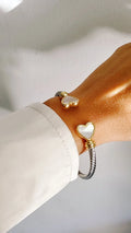 Silver Mother of Pearl Heart Bangle Bracelet - view 5