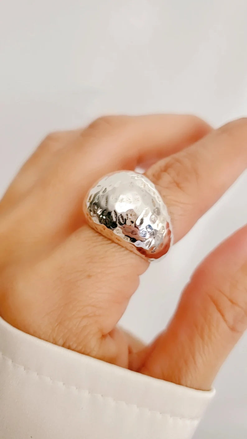 Sterling Silver Large Hammered Dome Ring - view 4