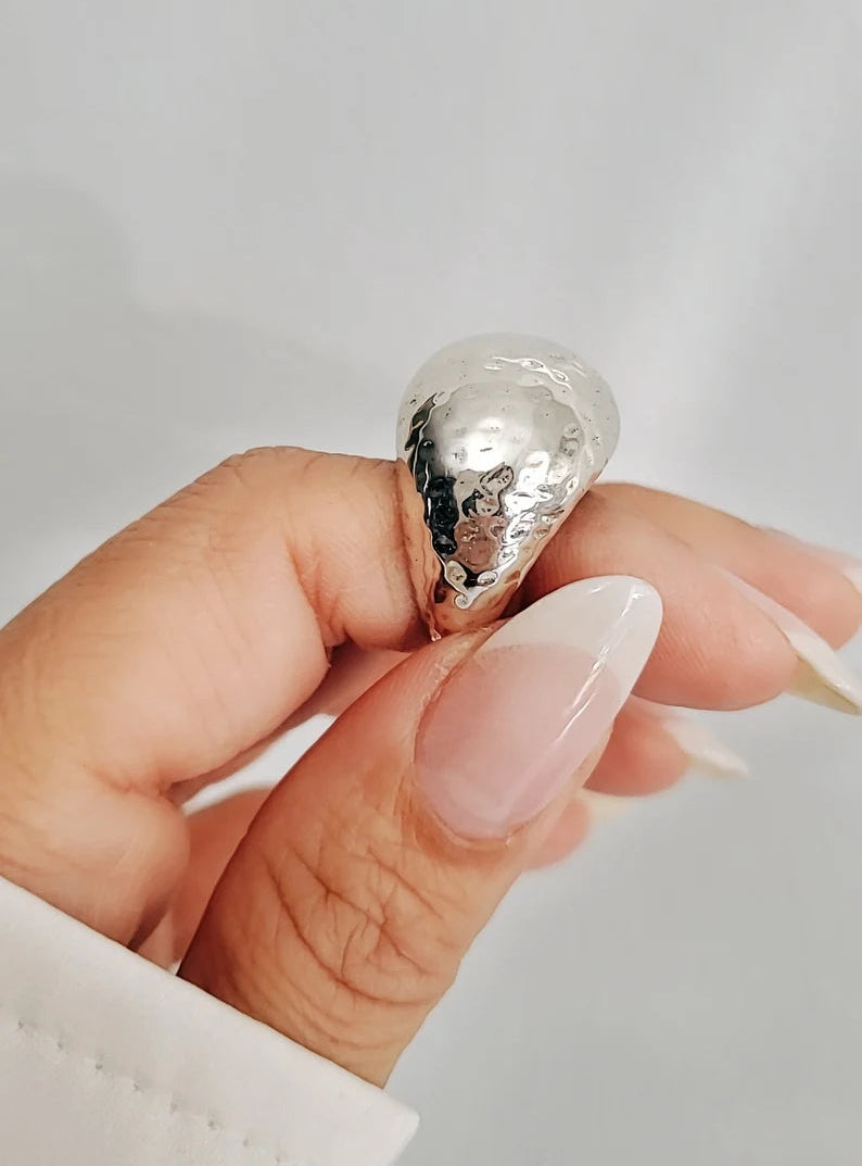 Sterling Silver Large Hammered Dome Ring - view 7