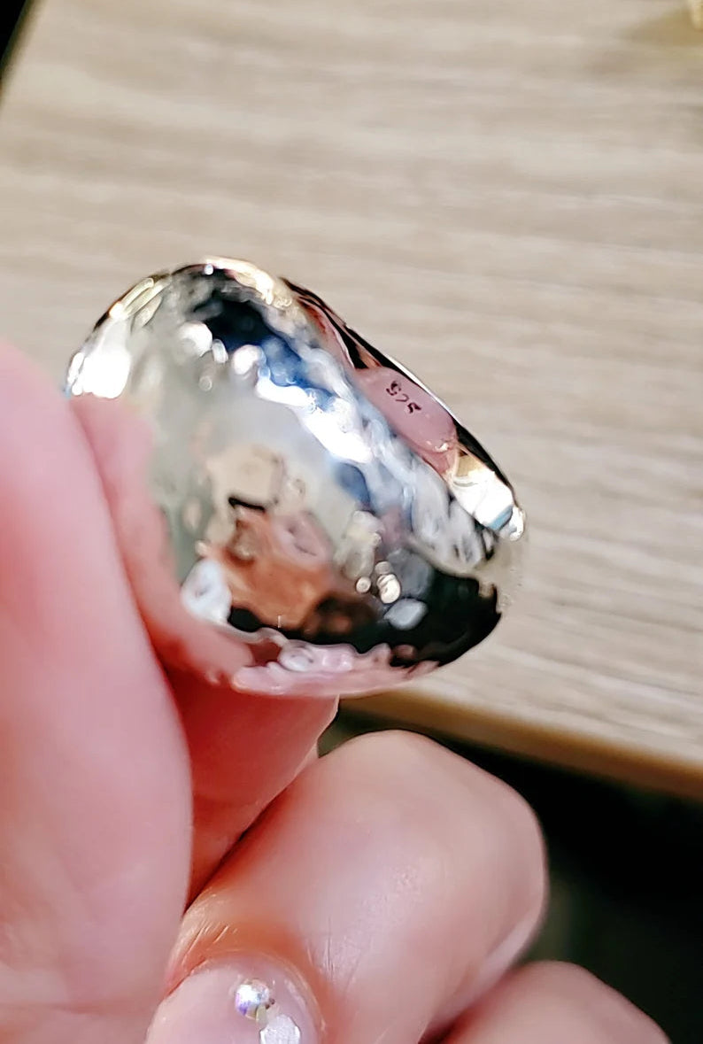 Sterling Silver Large Hammered Dome Ring - view 5