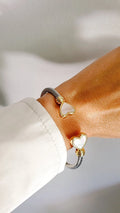 Silver Mother of Pearl Heart Bangle Bracelet - view 3