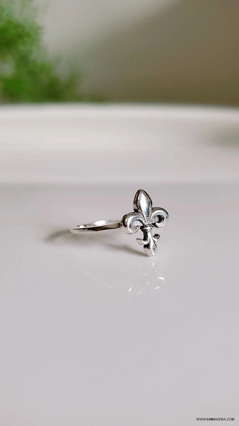 Dainty Sterling Silver Fleur De Lis Ring - view 2