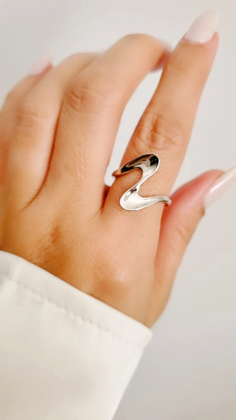 Sterling Silver Wave Geometric Ring - view 5