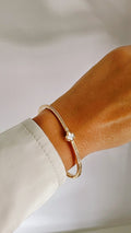 Gold Dainty Mother of Pearl Clover Bangle - view 7
