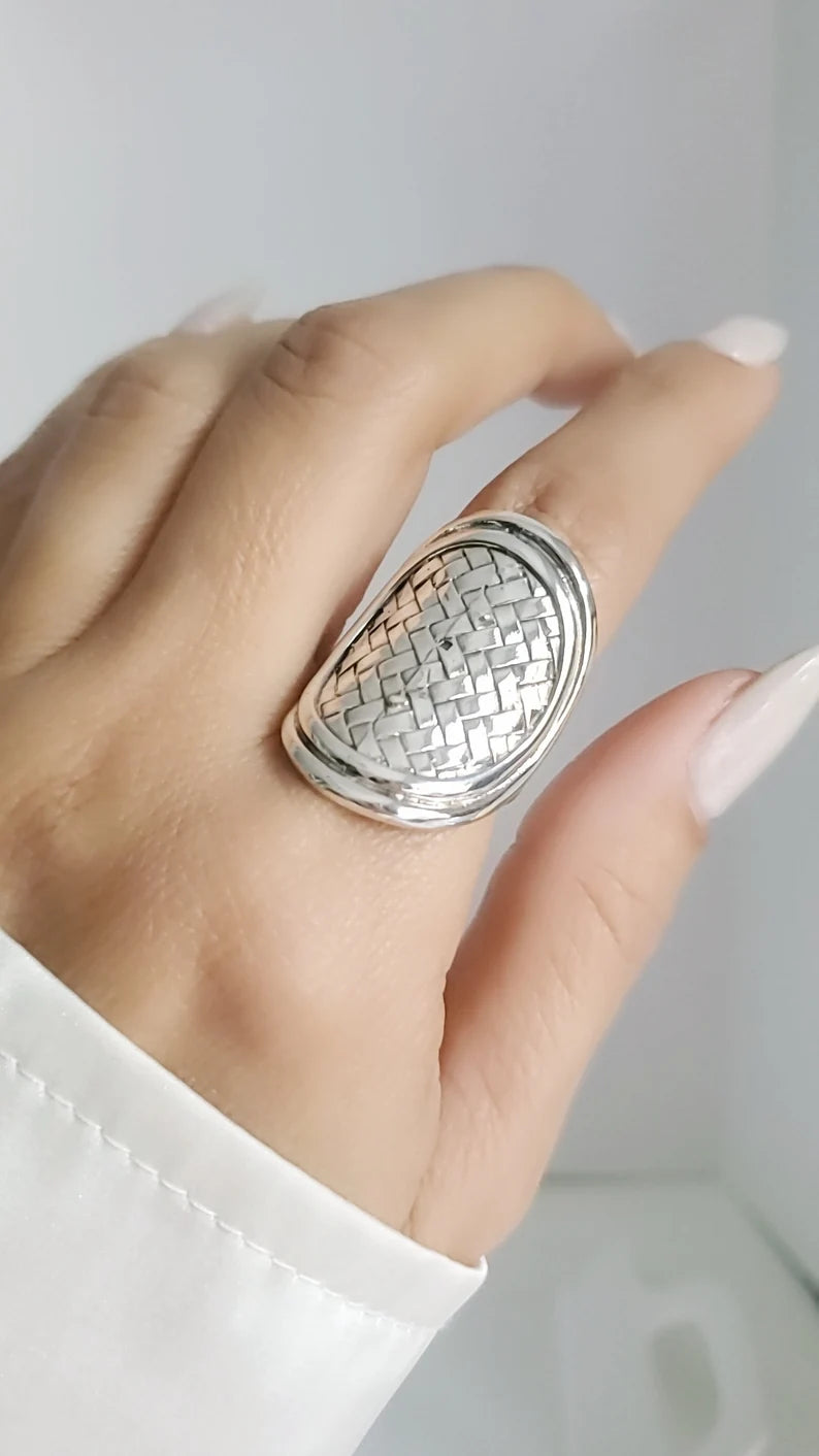 Sterling Silver 925 Shield Bold Bohemian Ring - view 3