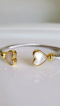 Silver Mother of Pearl Heart Bangle Bracelet - view 4