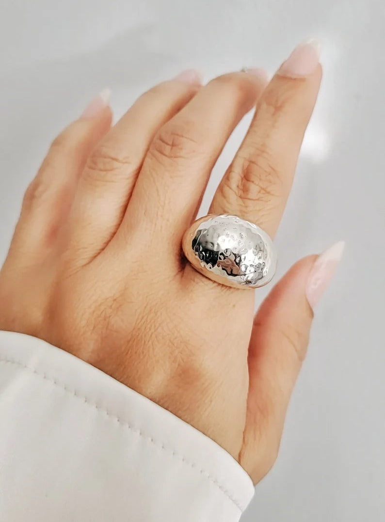 Sterling Silver Large Hammered Dome Ring - view 6