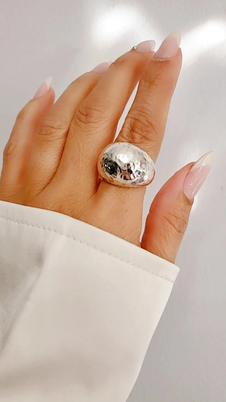 Sterling Silver Large Hammered Dome Ring - view 9