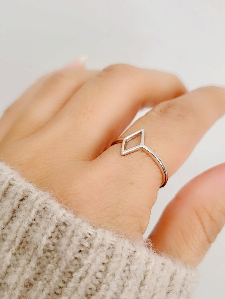 Sterling Silver Diamond Shape Ring - view 6