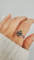 Sterling Silver Onyx Leaf Ring - view 6