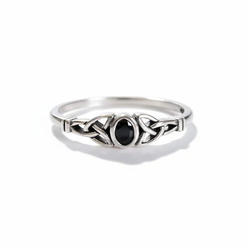 Black Onyx Celtic Sterling Silver Ring