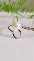 Sterling Silver 925 Halo Fresh Water Pearl Bangle Bracelet - view 5