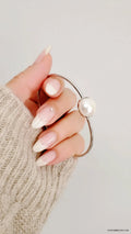 Sterling Silver 925 Halo Fresh Water Pearl Bangle Bracelet - view 3