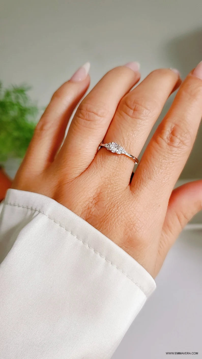 Sterling Silver Round Cut Promise Engagement Ring - view 4