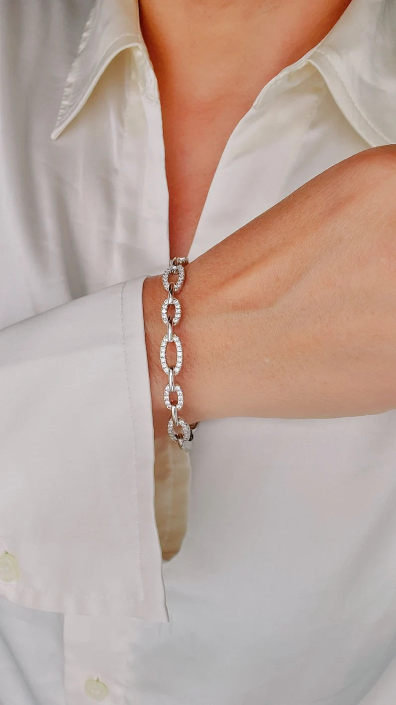 Silver Chain Bangle Bracelet - view 2