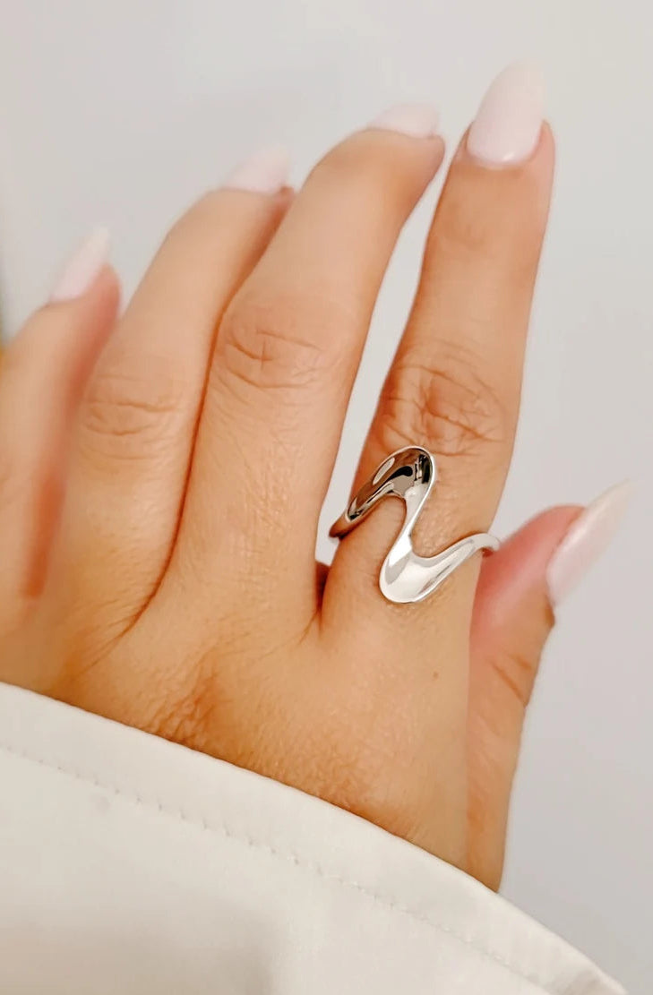 Sterling Silver Wave Geometric Ring - view 2