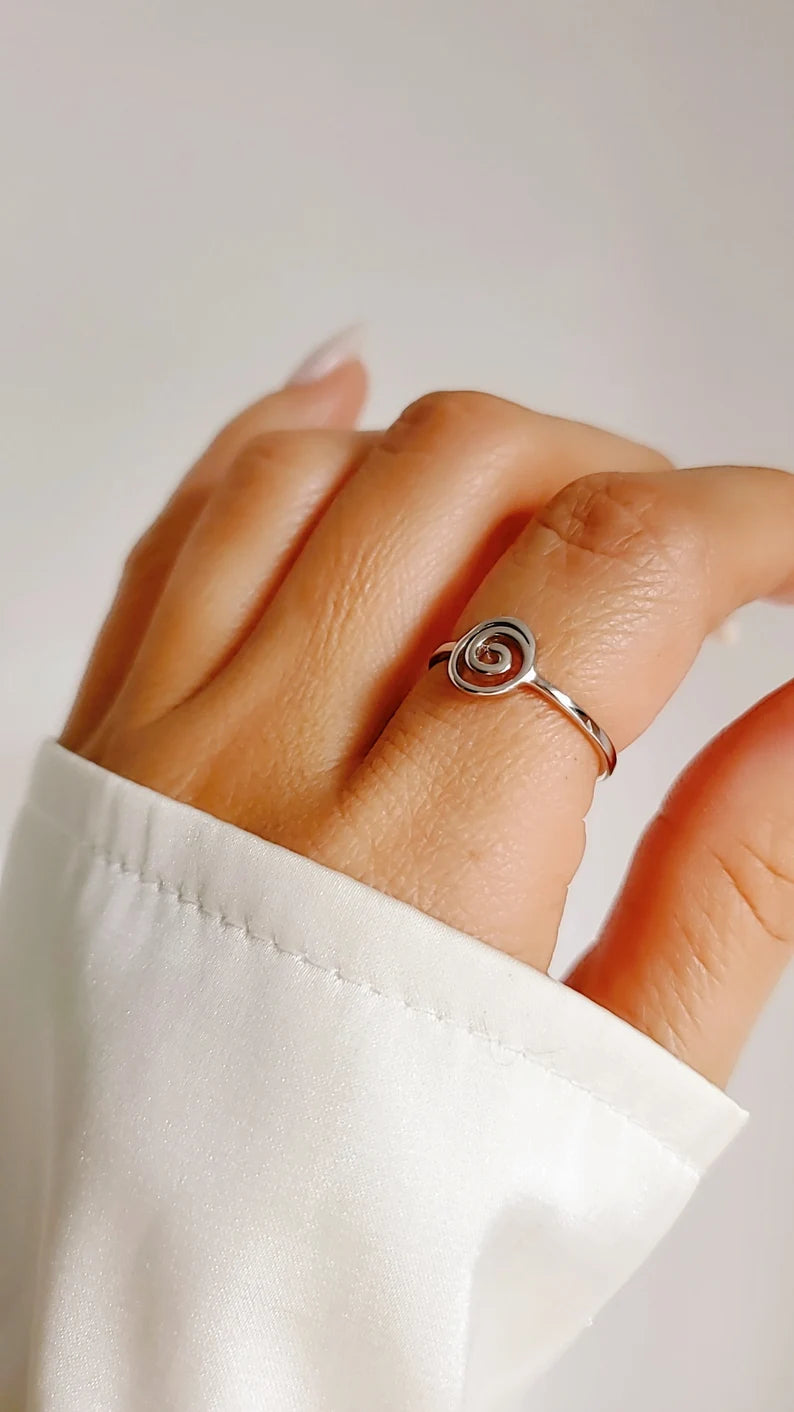 Sterling Silver Dainty Spiral Swirl Ring - view 8