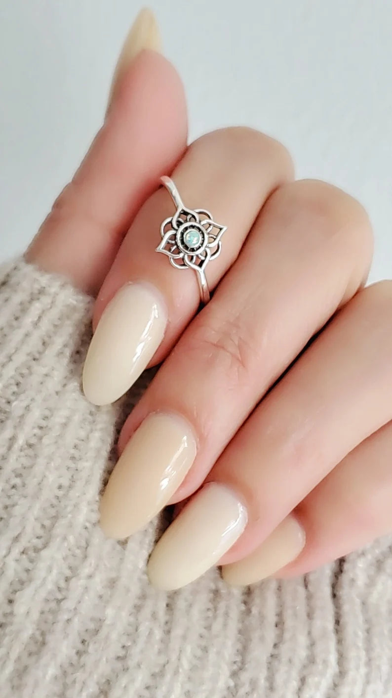 Sterling Silver White Opal Mandala Ring - view 3