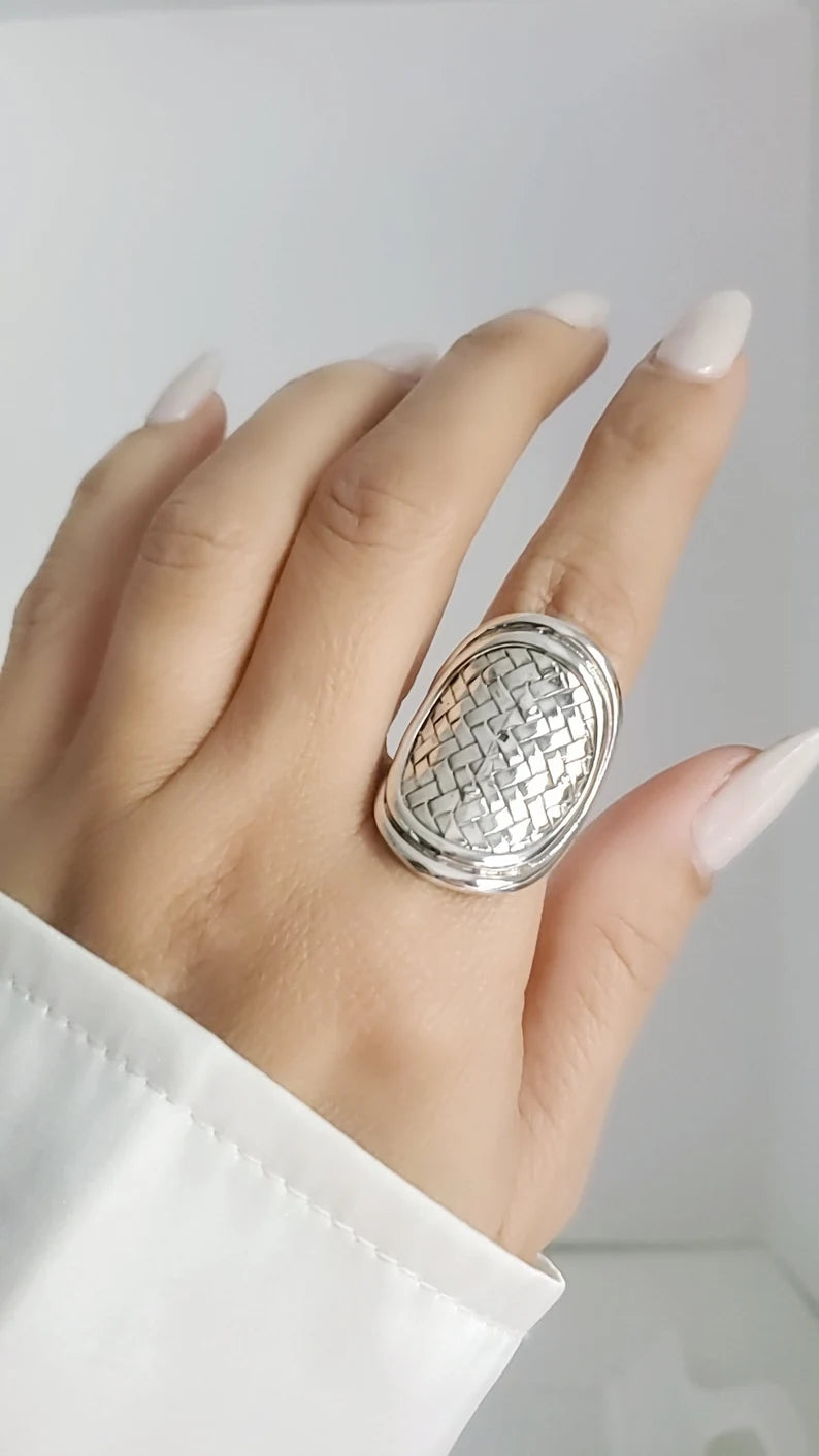 Sterling Silver 925 Shield Bold Bohemian Ring