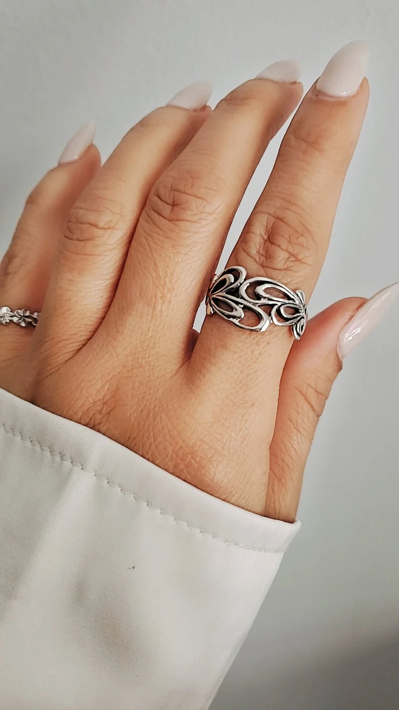 Sterling Silver Geometric Band Ring - view 5