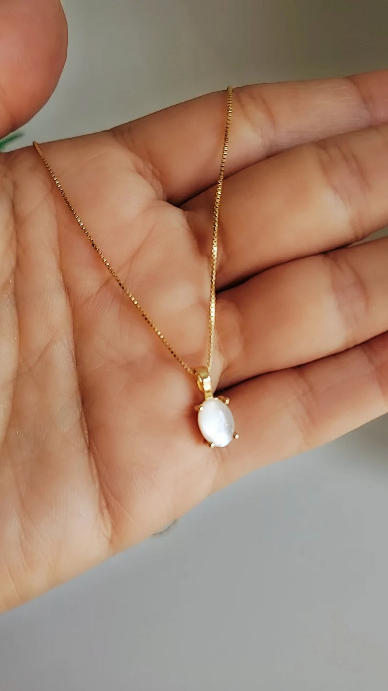 Gold or Sterling Silver Mother of Pearl Pendant Necklace & Chain - view 6