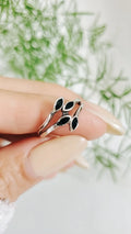 Sterling Silver Onyx Leaf Ring - view 7