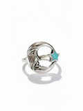 Sterling Silver Crescent Moon with Natural Turquoise Star Ring