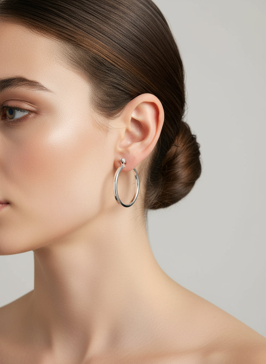 Sterling Silver 925 Hoop Medium Earrings - view 2