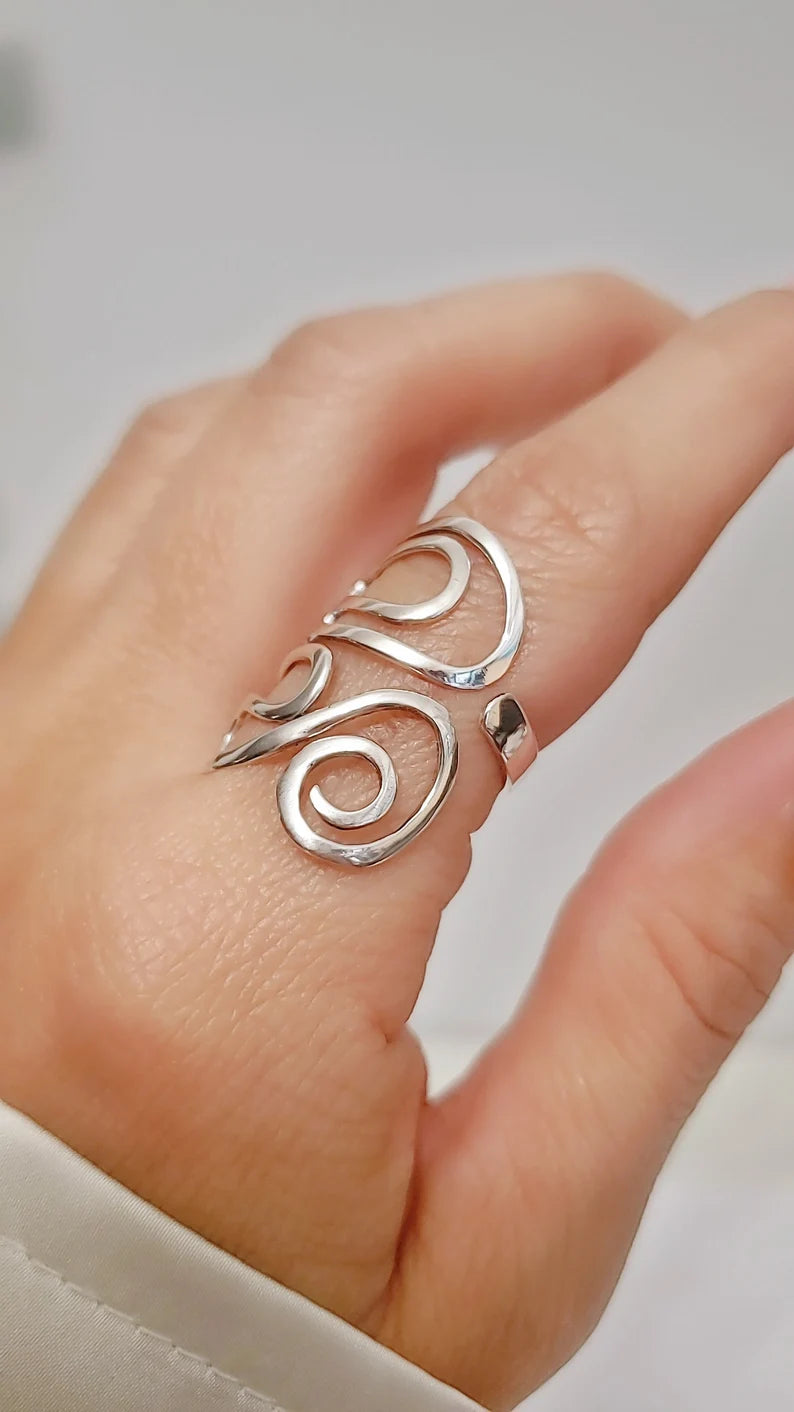 Sterling Silver 925 Swirl Shield Ring - view 5