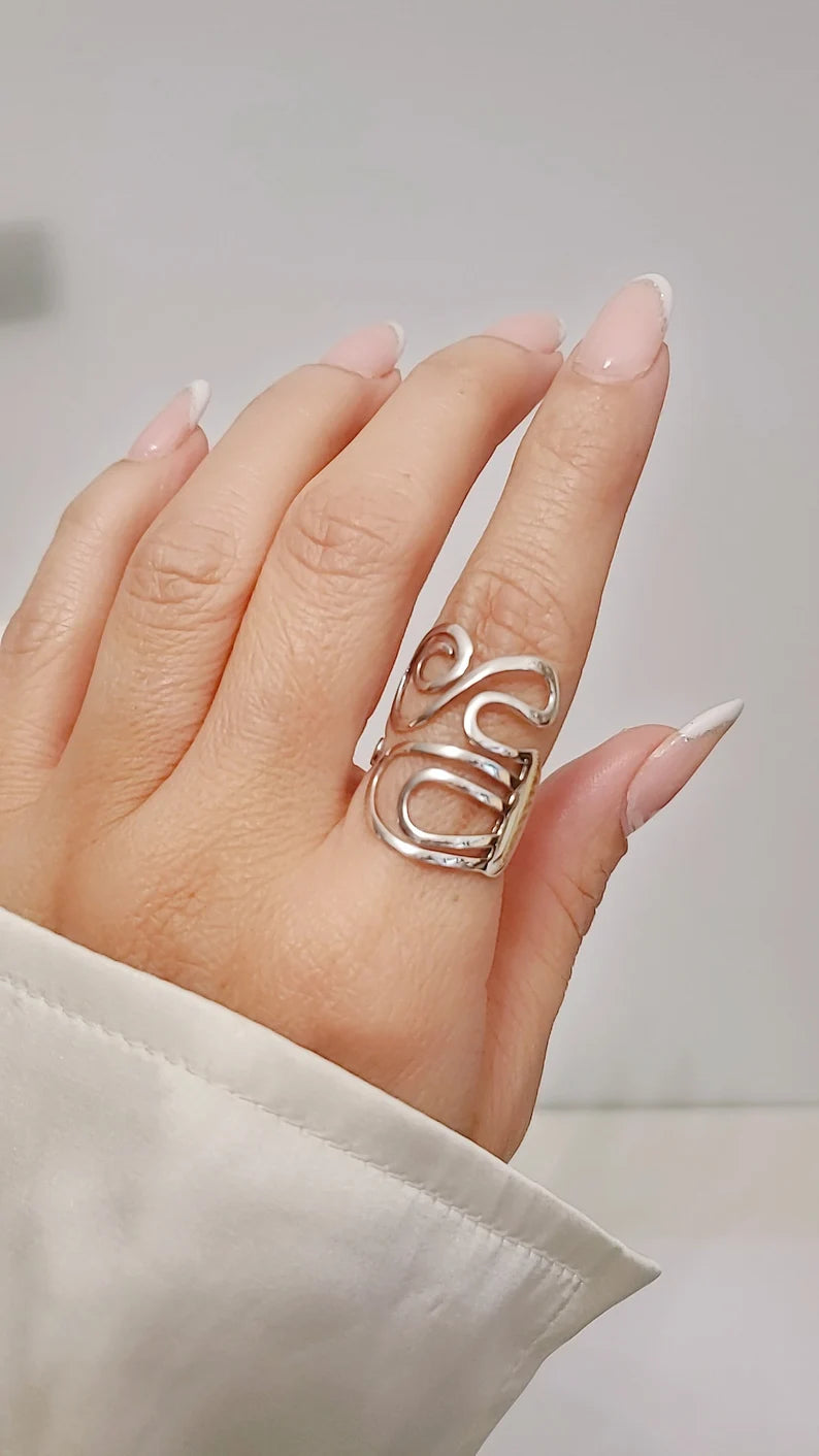 Sterling Silver 925 Swirl Shield Ring - view 2