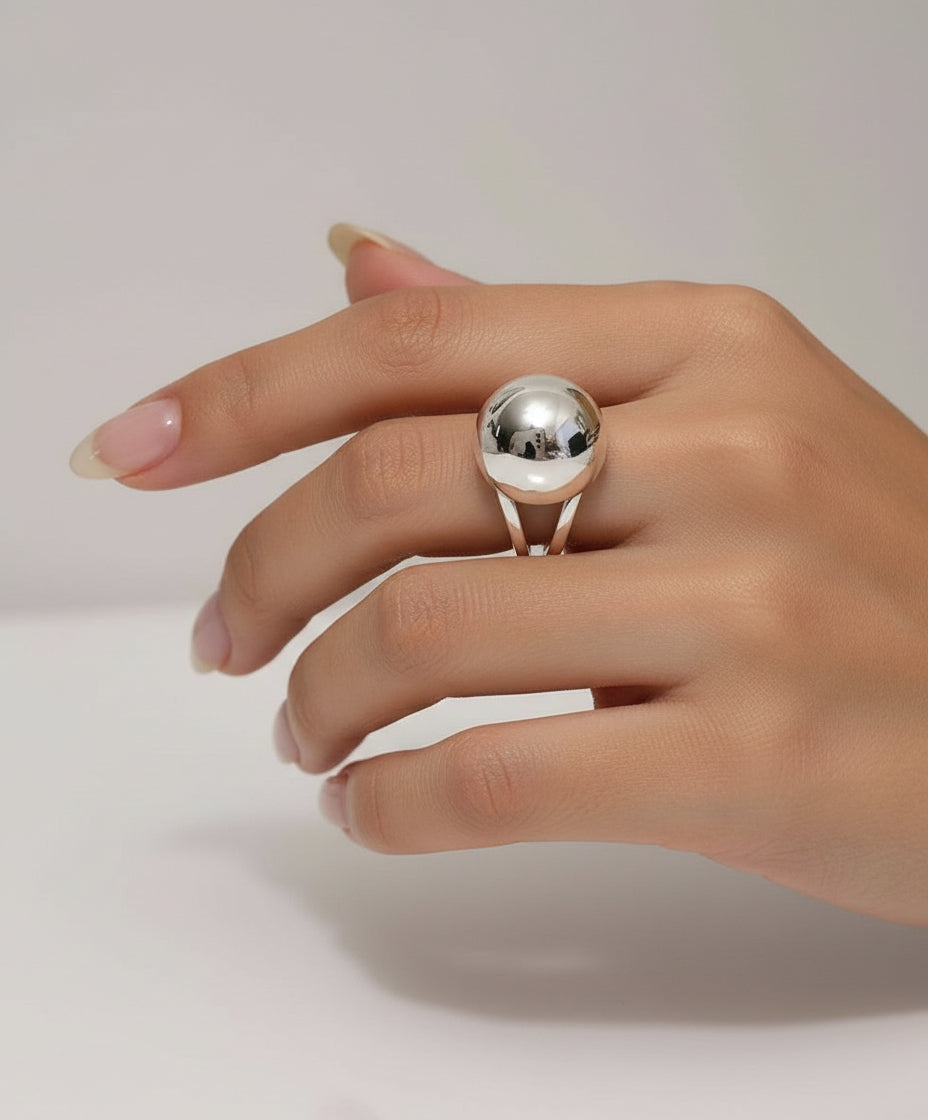 Sterling Silver Half Globe Light Geometric Ring - view 3
