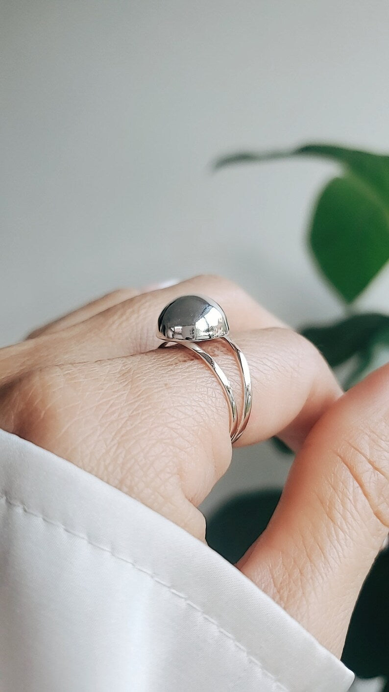 Sterling Silver Half Globe Light Geometric Ring - view 8