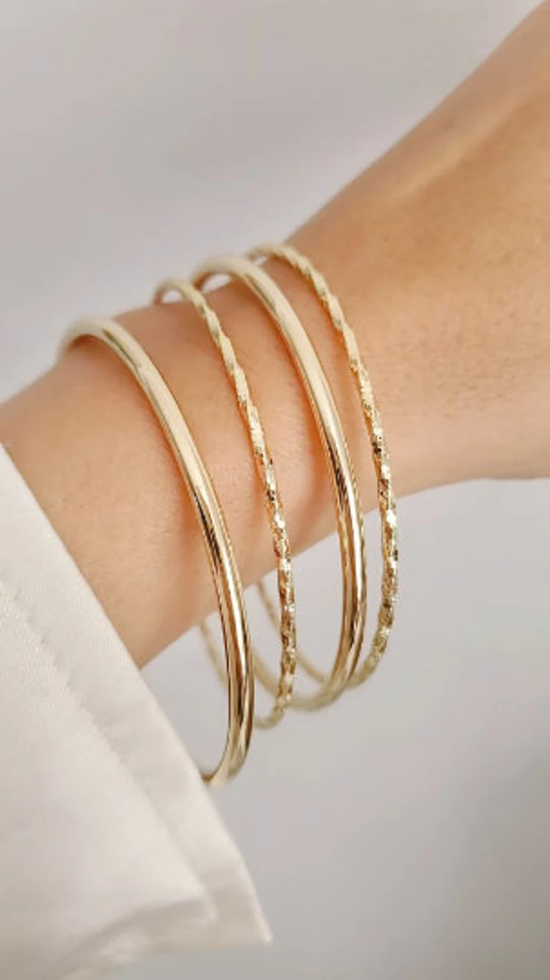 18K Gold Filled Bangle Bracelet - Stackable Collection - view 3