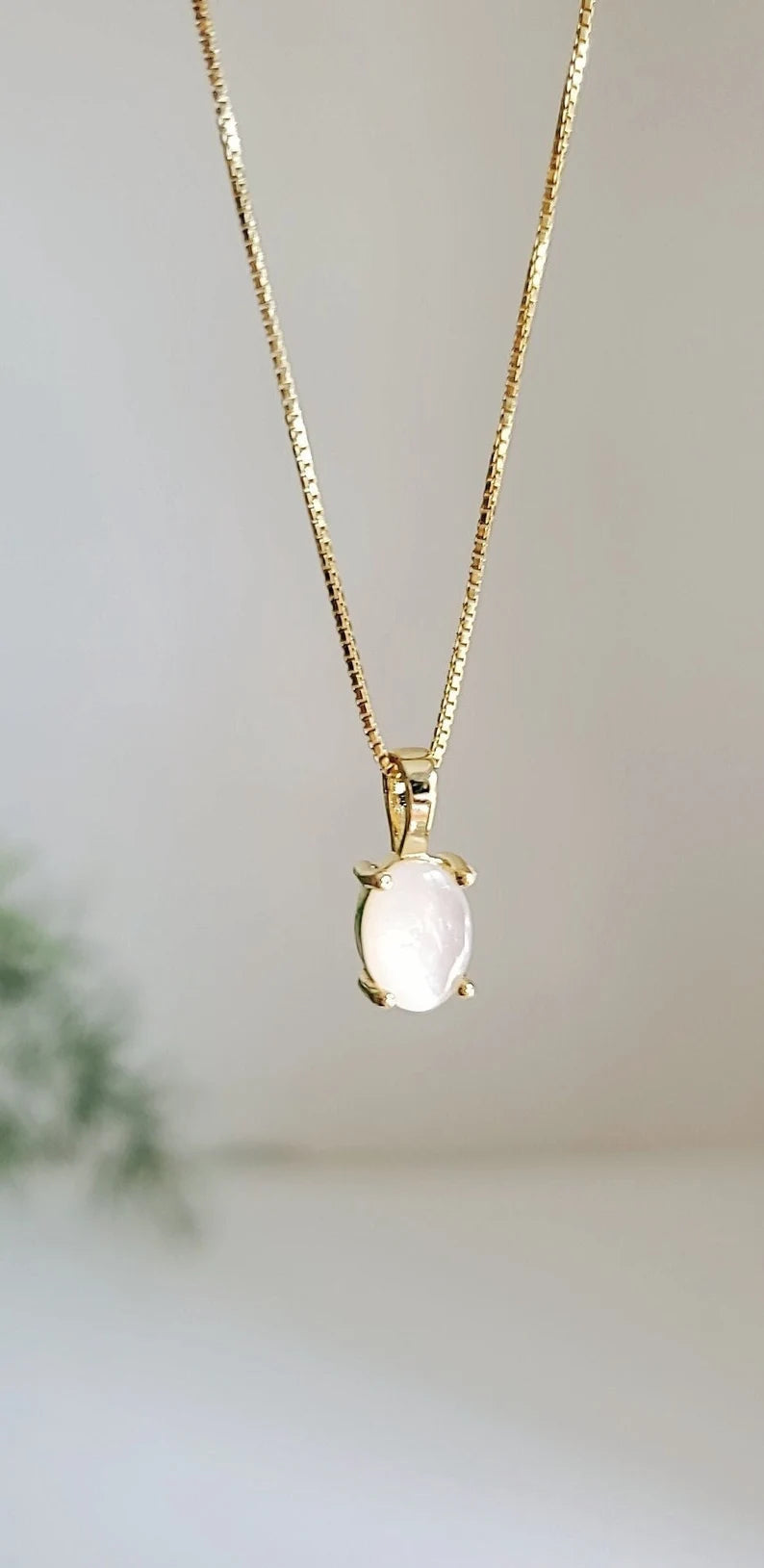 Gold or Sterling Silver Mother of Pearl Pendant Necklace & Chain - view 5