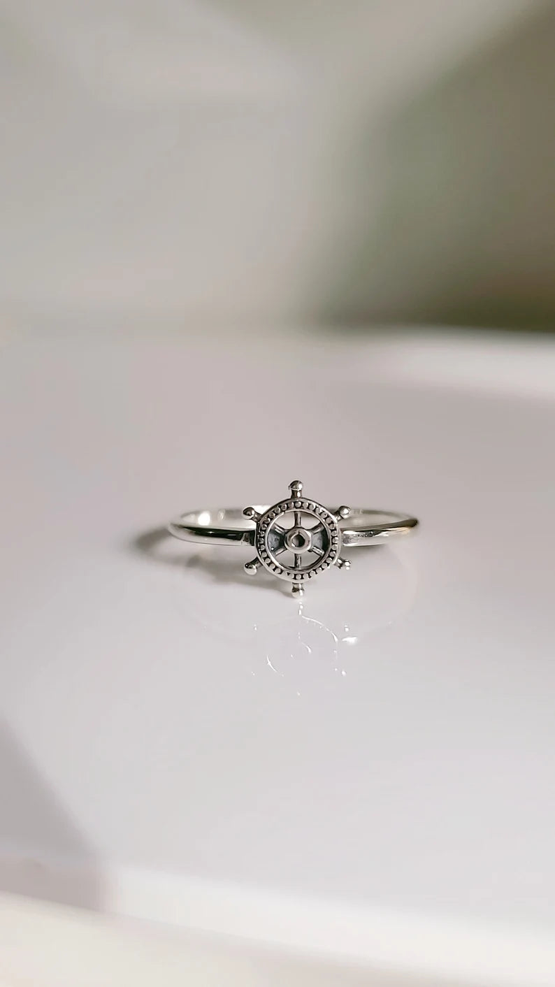 Sterling Silver Dainty Helm Nautical Ring - view 8