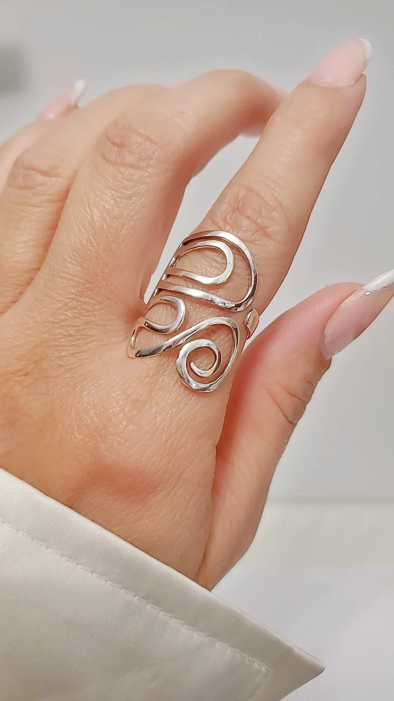 Sterling Silver 925 Swirl Shield Ring - view 6