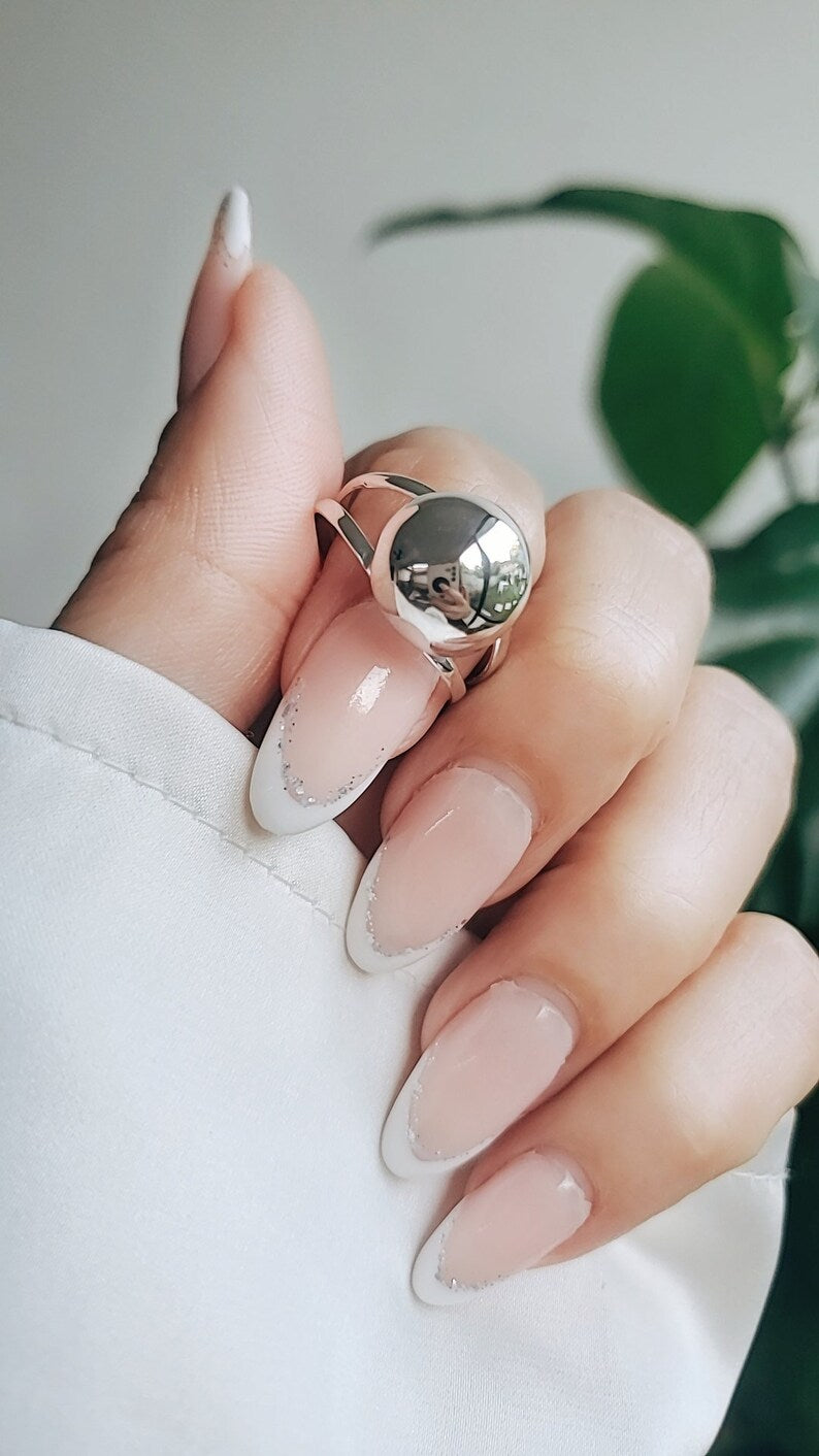 Sterling Silver Half Globe Light Geometric Ring - view 2