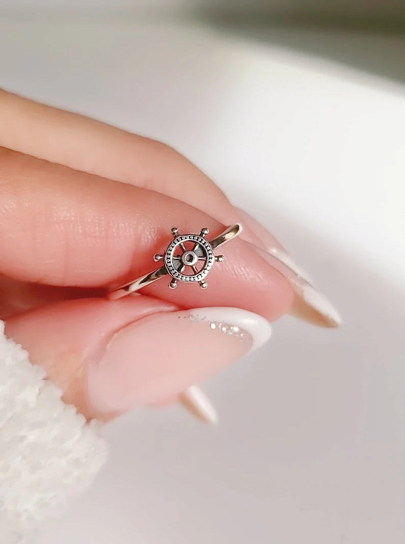Sterling Silver Dainty Helm Nautical Ring - view 7