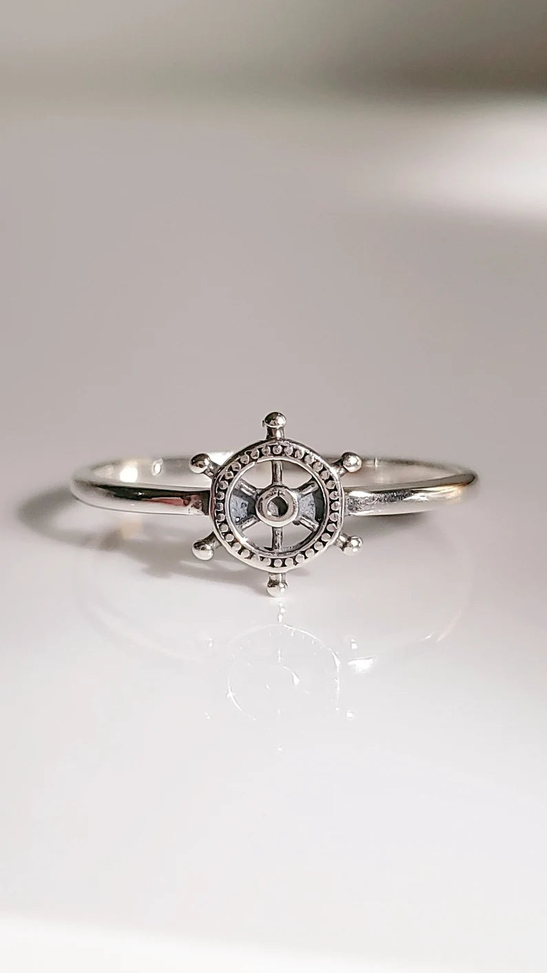 Sterling Silver Dainty Helm Nautical Ring - view 6